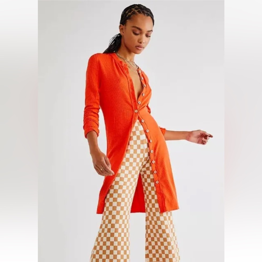 Free People. We The Free. Orange Gia Rib tunic/Cardigan/dress. Size Large. NWT - Picture 2 of 8